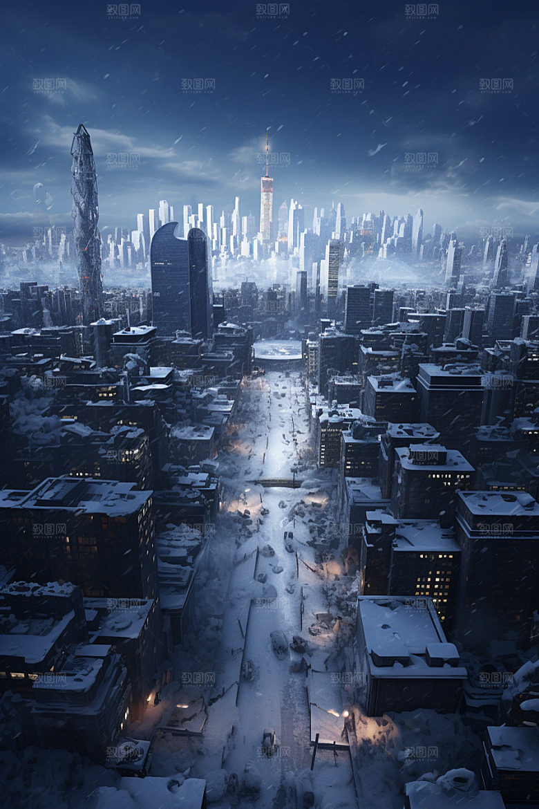 城市雪景雪夜高清原画