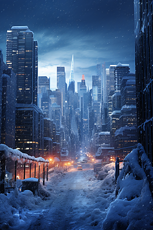 城市雪景安静雪夜原画