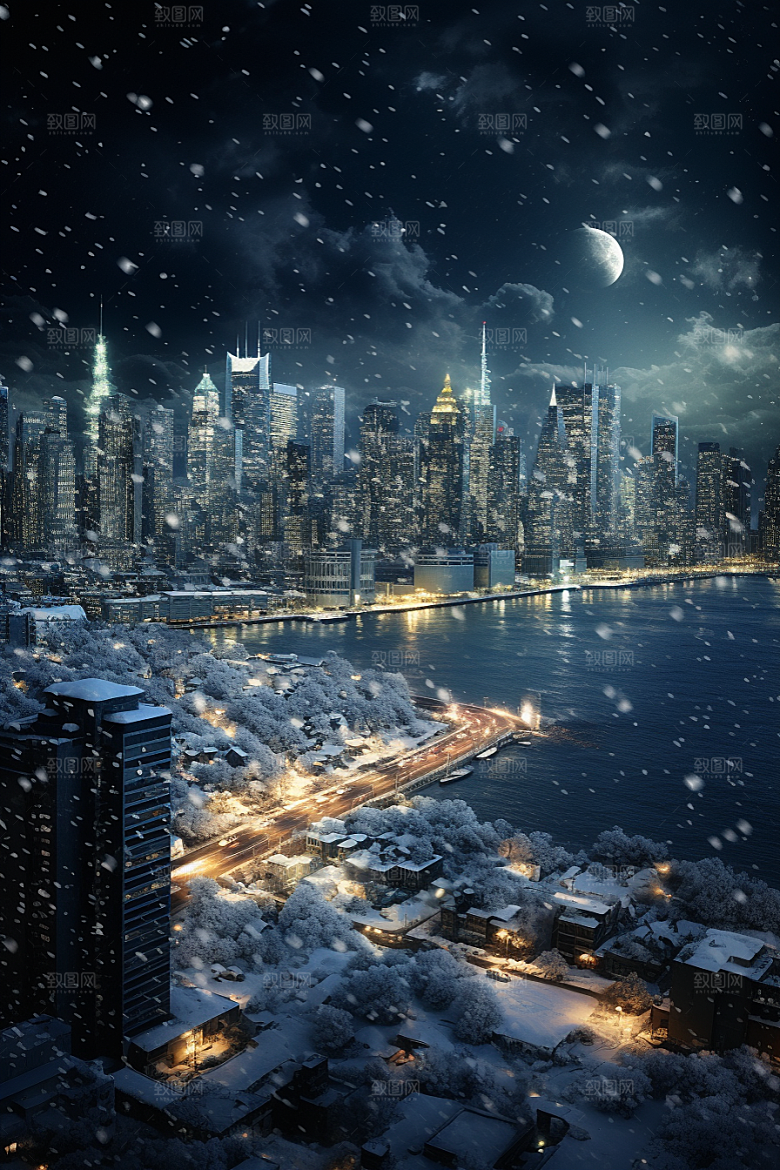 城市雪景安静高清原画
