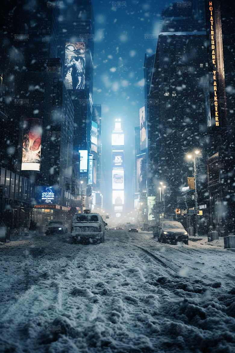 城市雪景城市街道安静原画