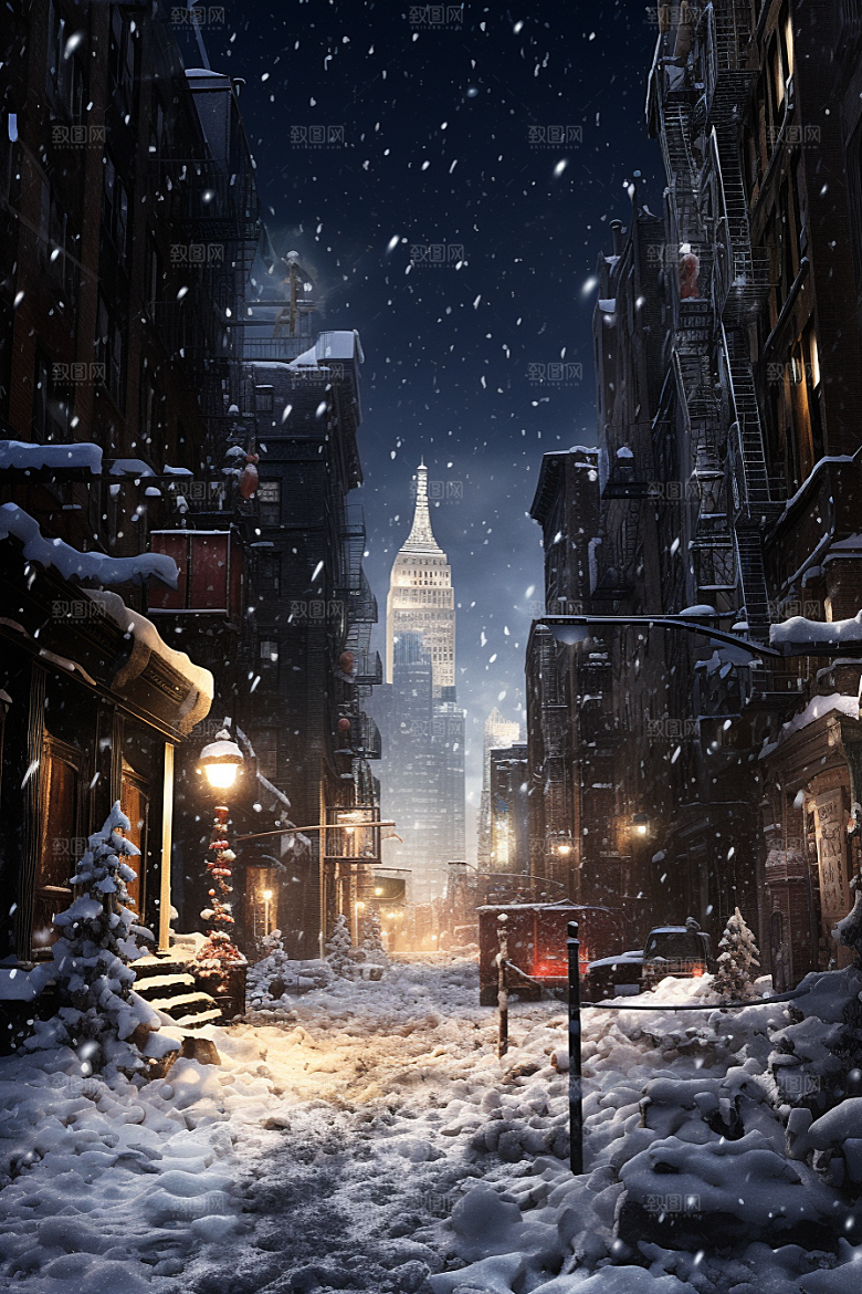 城市雪景建筑安静原画