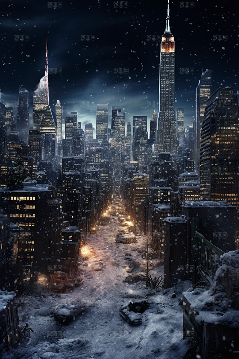 城市雪景安静高清原画