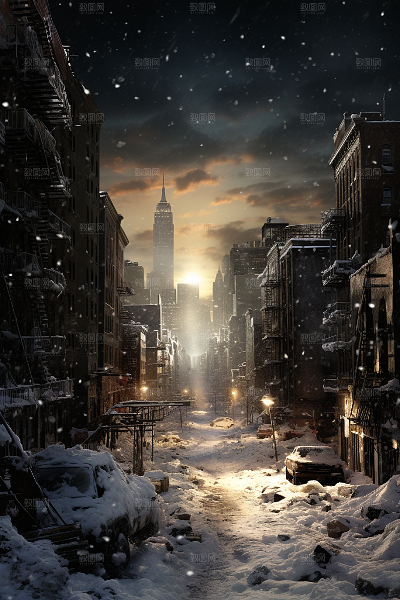 城市雪景高清静谧原画