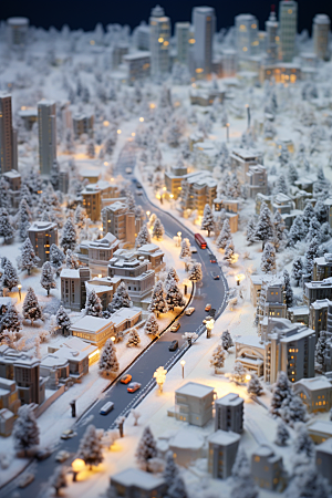 城市雪景雪夜静谧原画