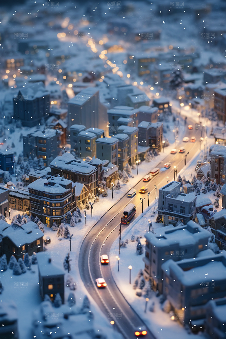 城市雪景雪夜静谧原画