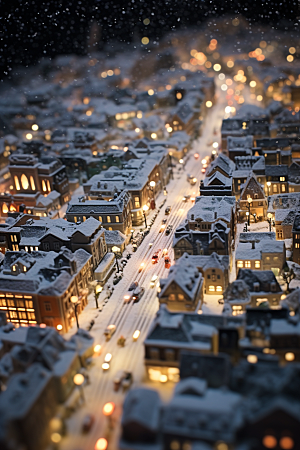 城市雪景建筑雪夜原画