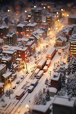 城市雪景安静城市街道原画