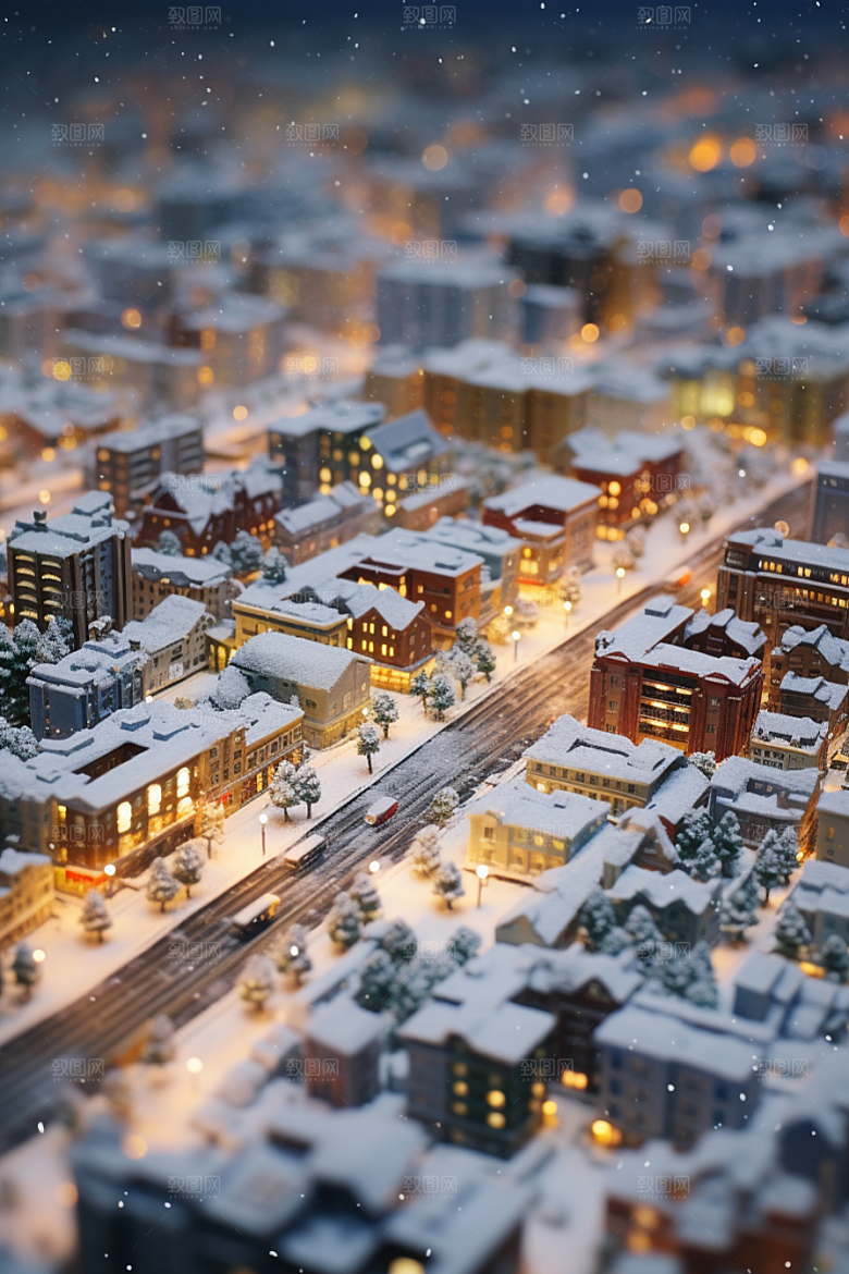 城市雪景雪夜安静原画