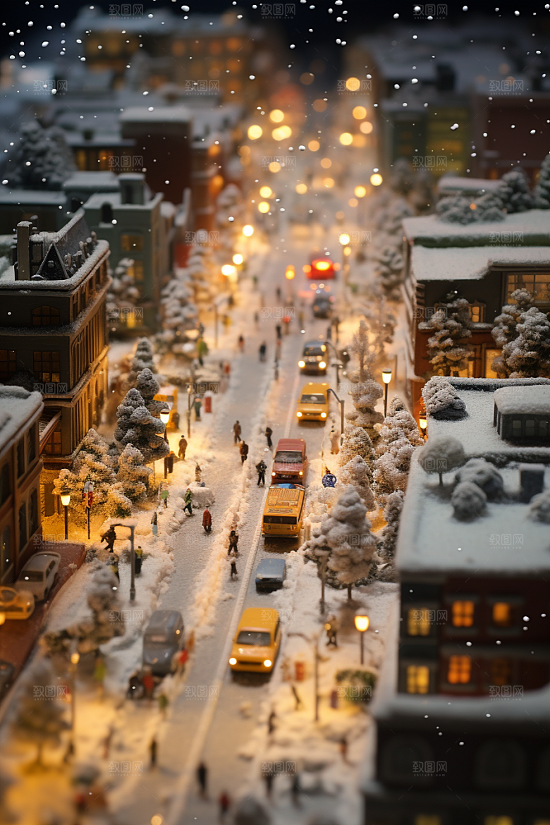 城市雪景下雪的都市雪夜原画