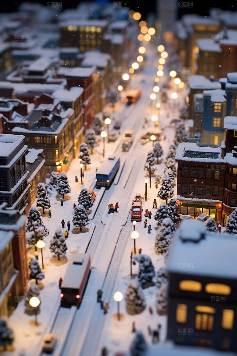 城市雪景城市街道高清原画