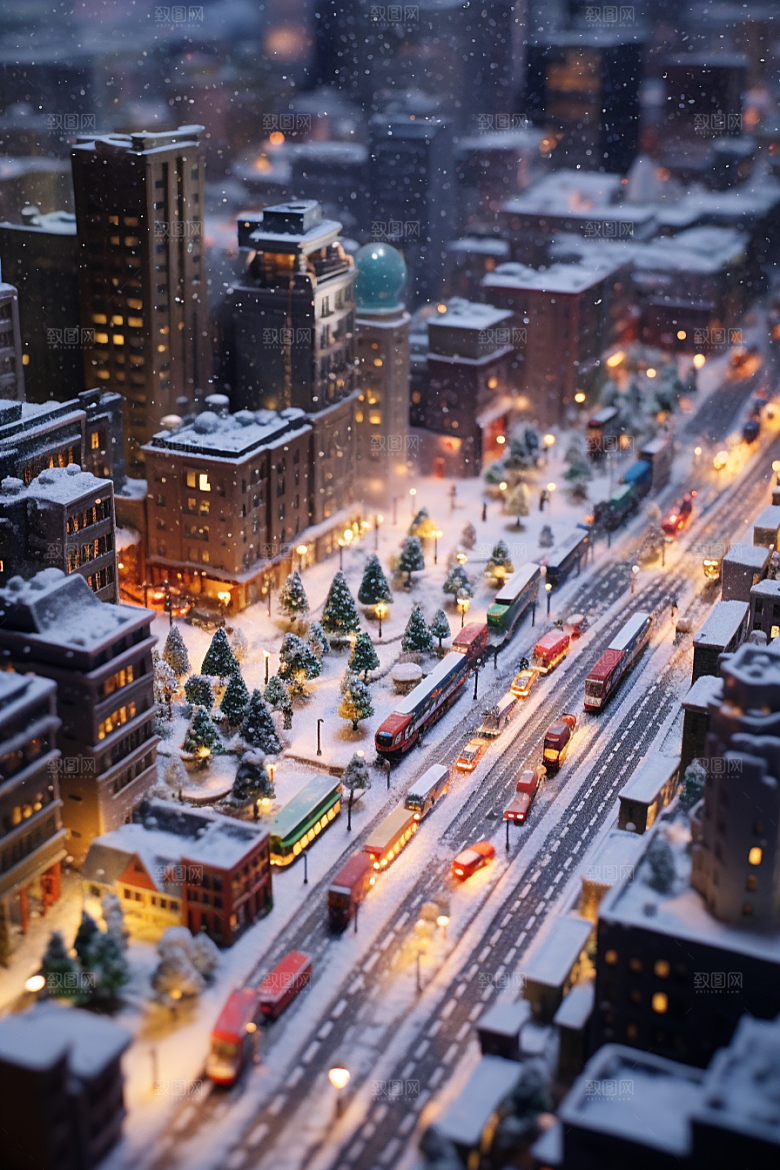 城市雪景安静城市街道原画