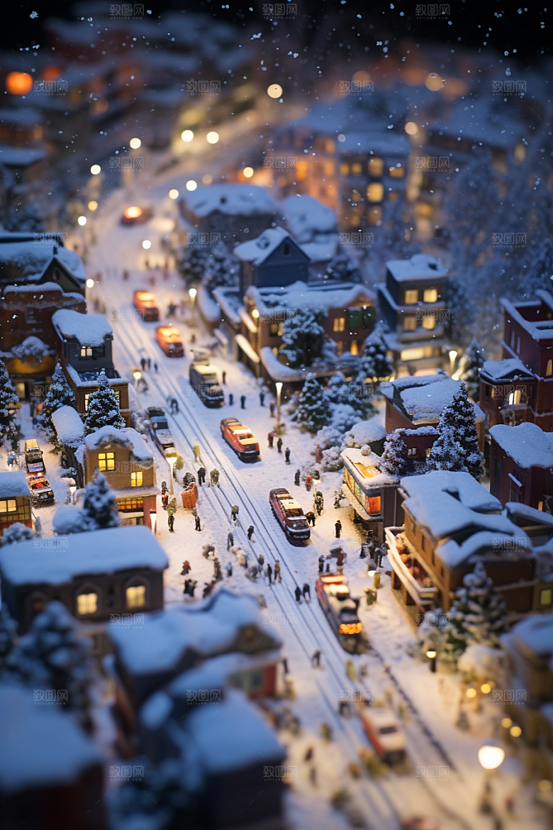 城市雪景静谧建筑原画