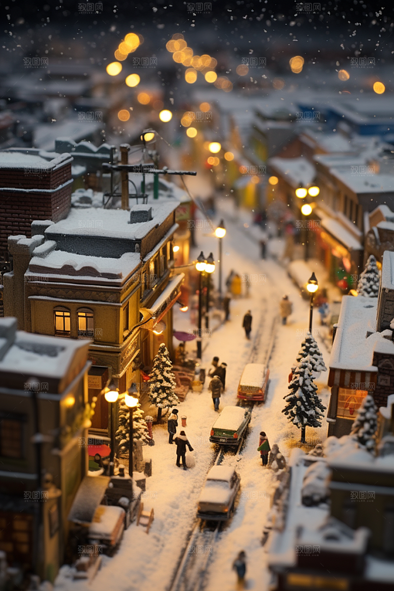 城市雪景城市街道静谧原画