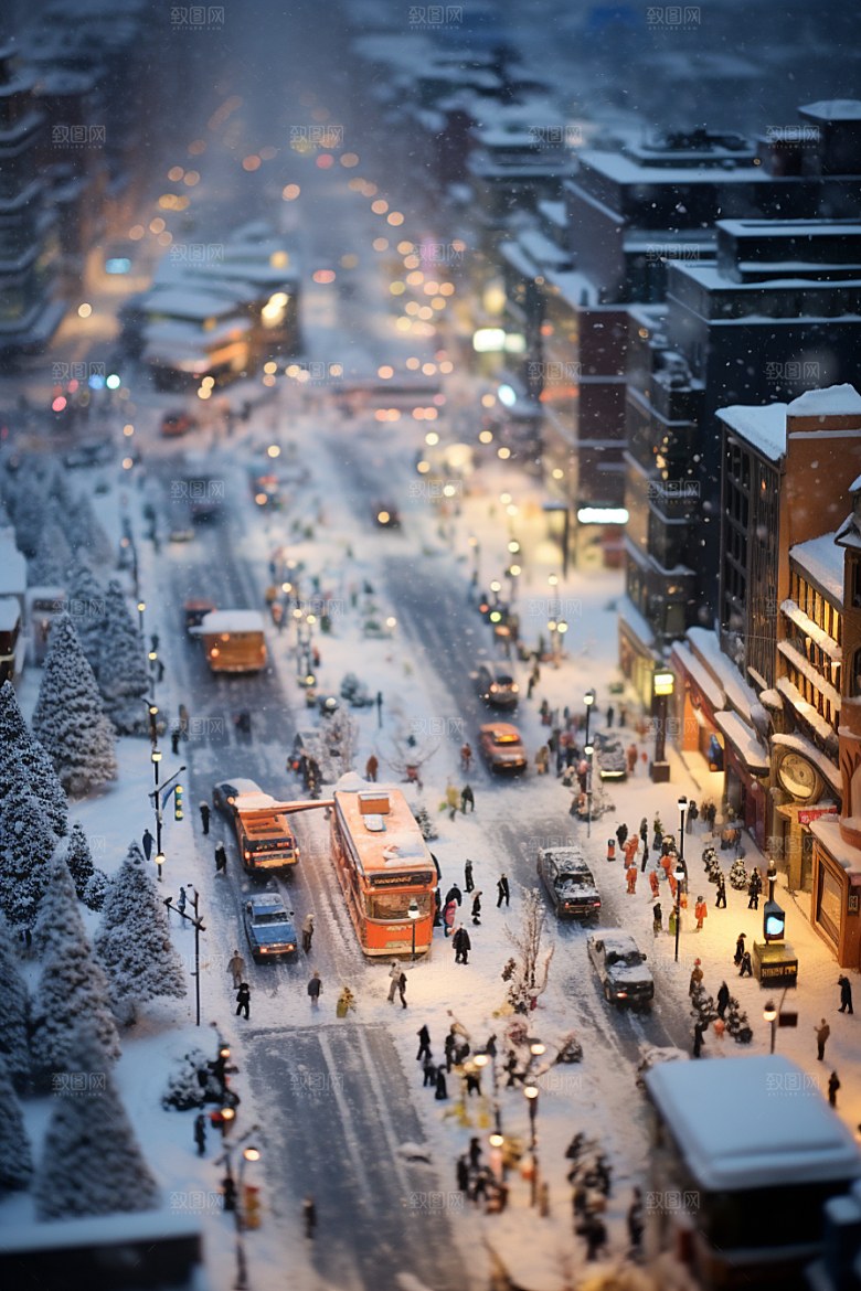 城市雪景安静静谧原画