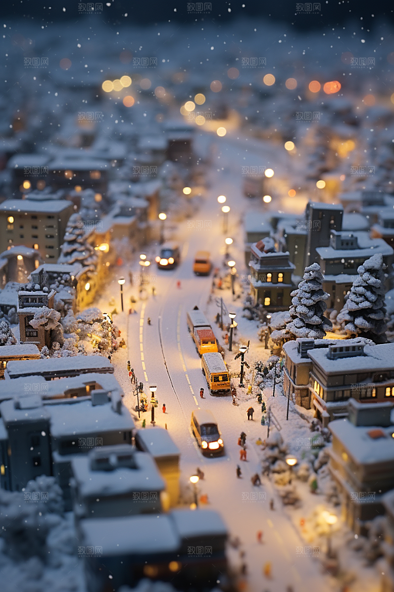城市雪景安静雪夜原画
