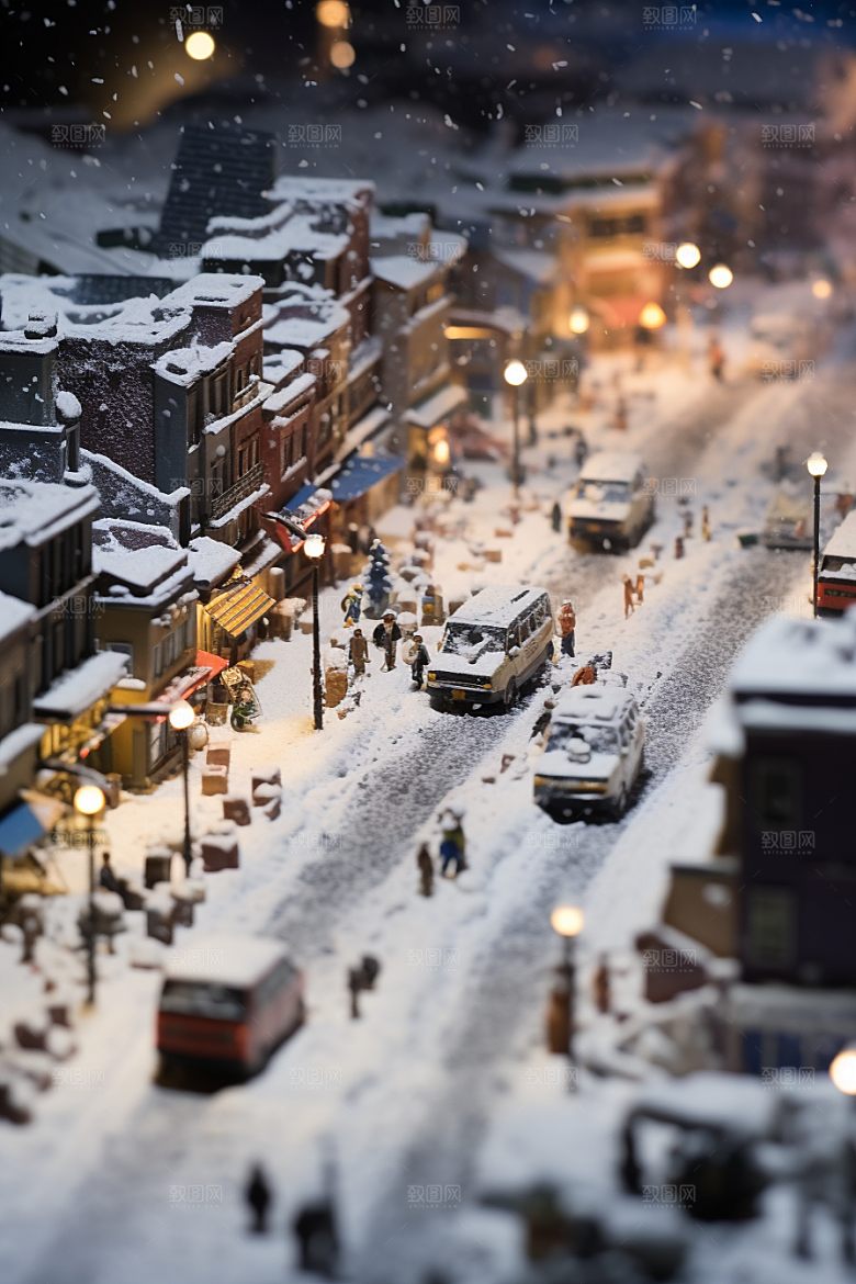 城市雪景城市街道高清原画
