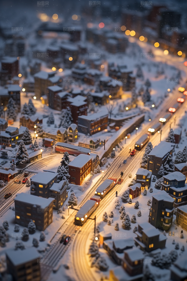 城市雪景安静静谧原画