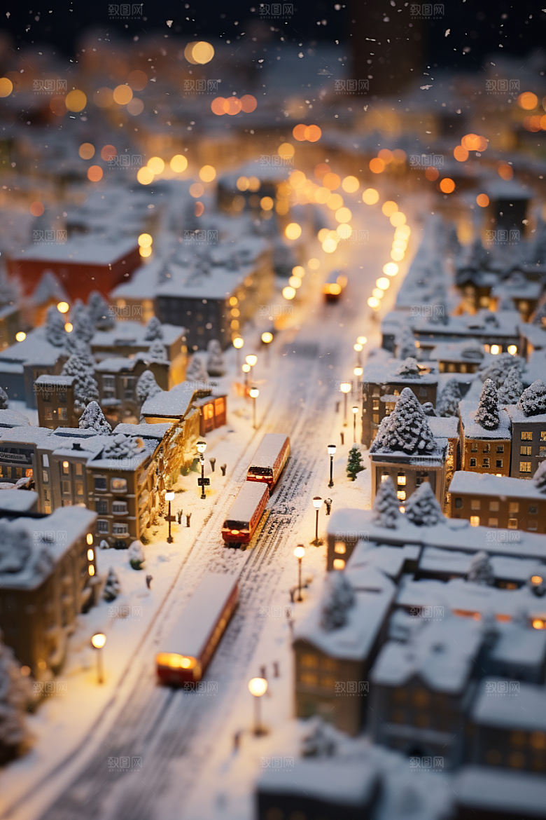 城市雪景城市街道高清原画