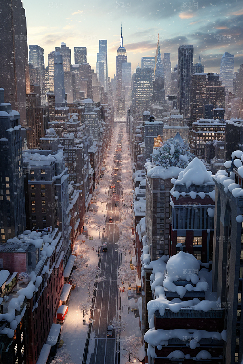 城市雪景静谧安静原画