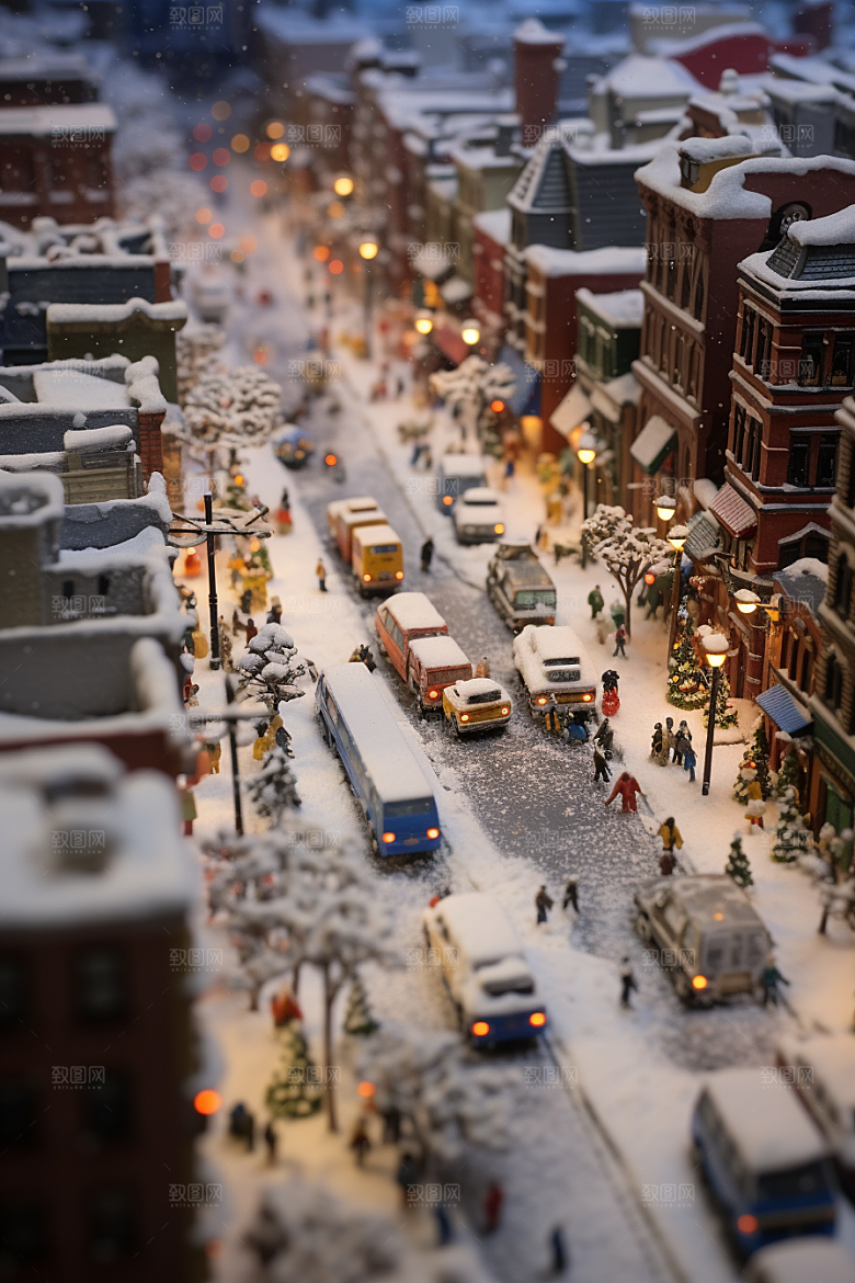 城市雪景安静城市街道原画