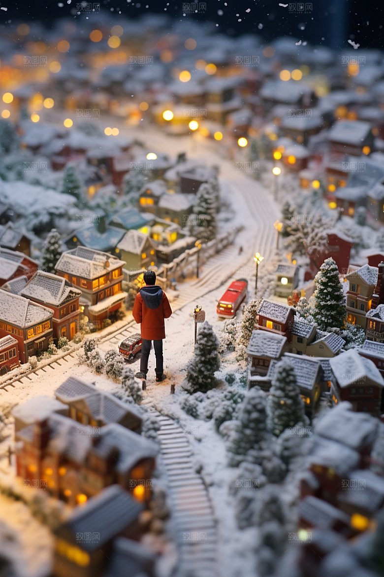 城市雪景城市街道雪夜原画
