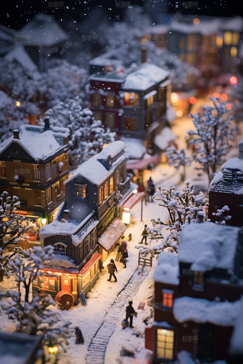 城市雪景城市街道安静原画