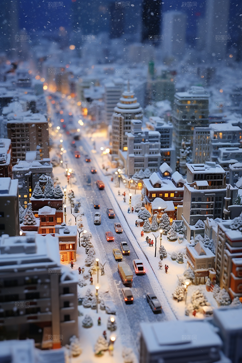 城市雪景建筑静谧原画