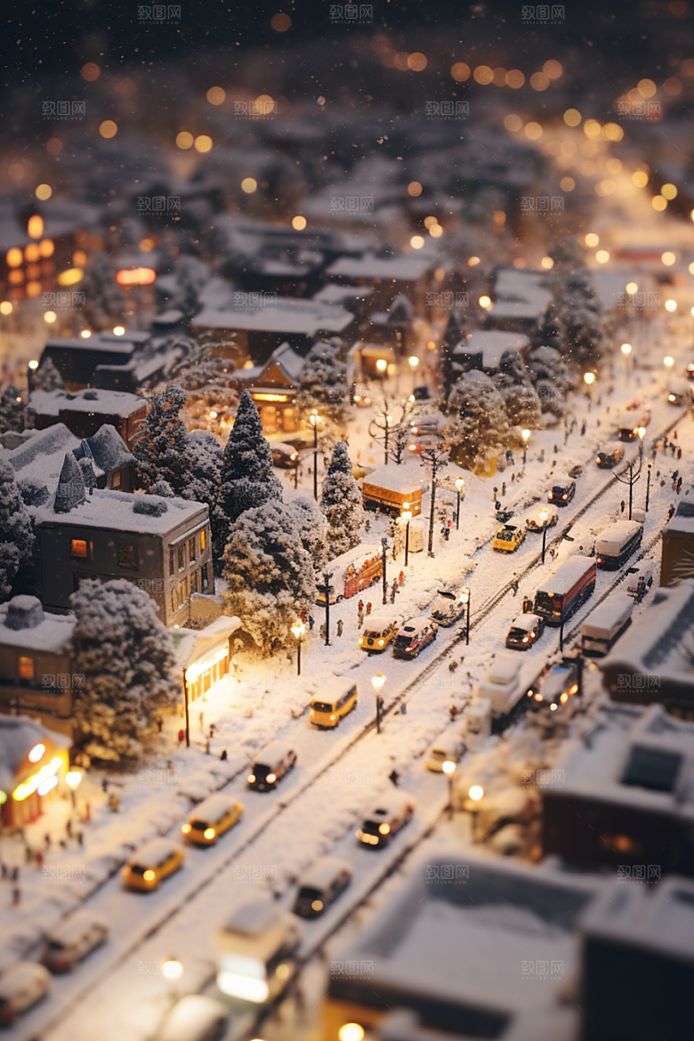 城市雪景雪夜静谧原画