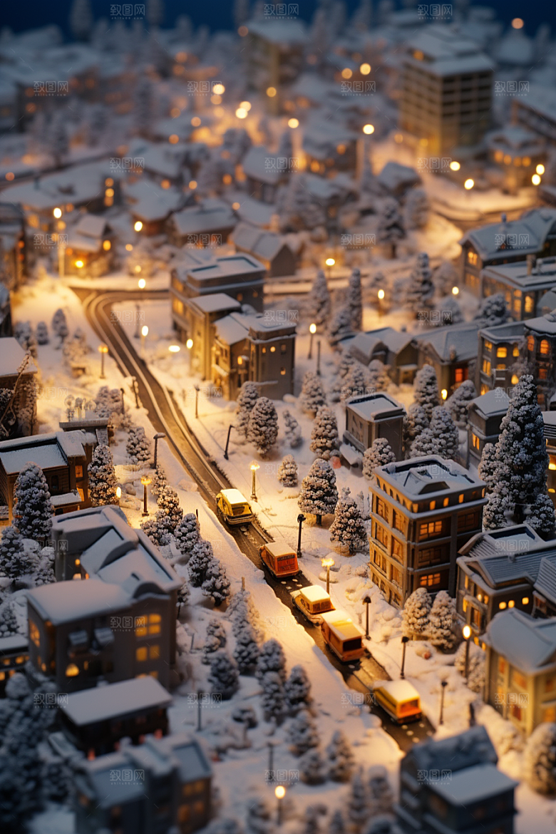 城市雪景静谧建筑原画