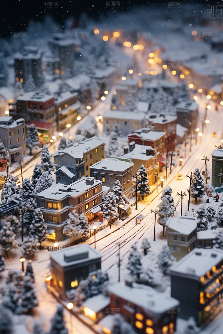 城市雪景城市街道高清原画
