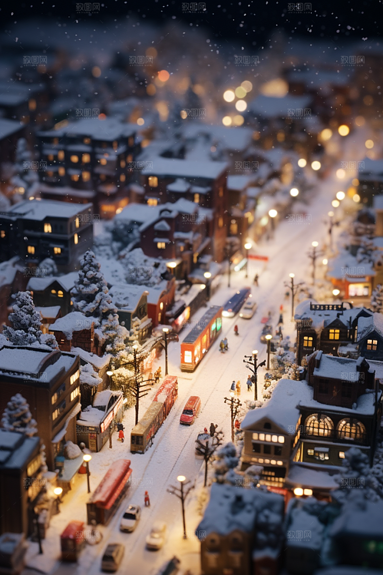 城市雪景安静雪夜原画