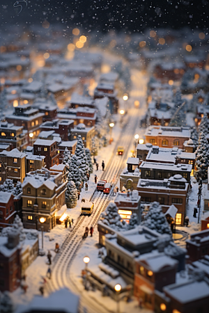 城市雪景雪夜城市街道原画