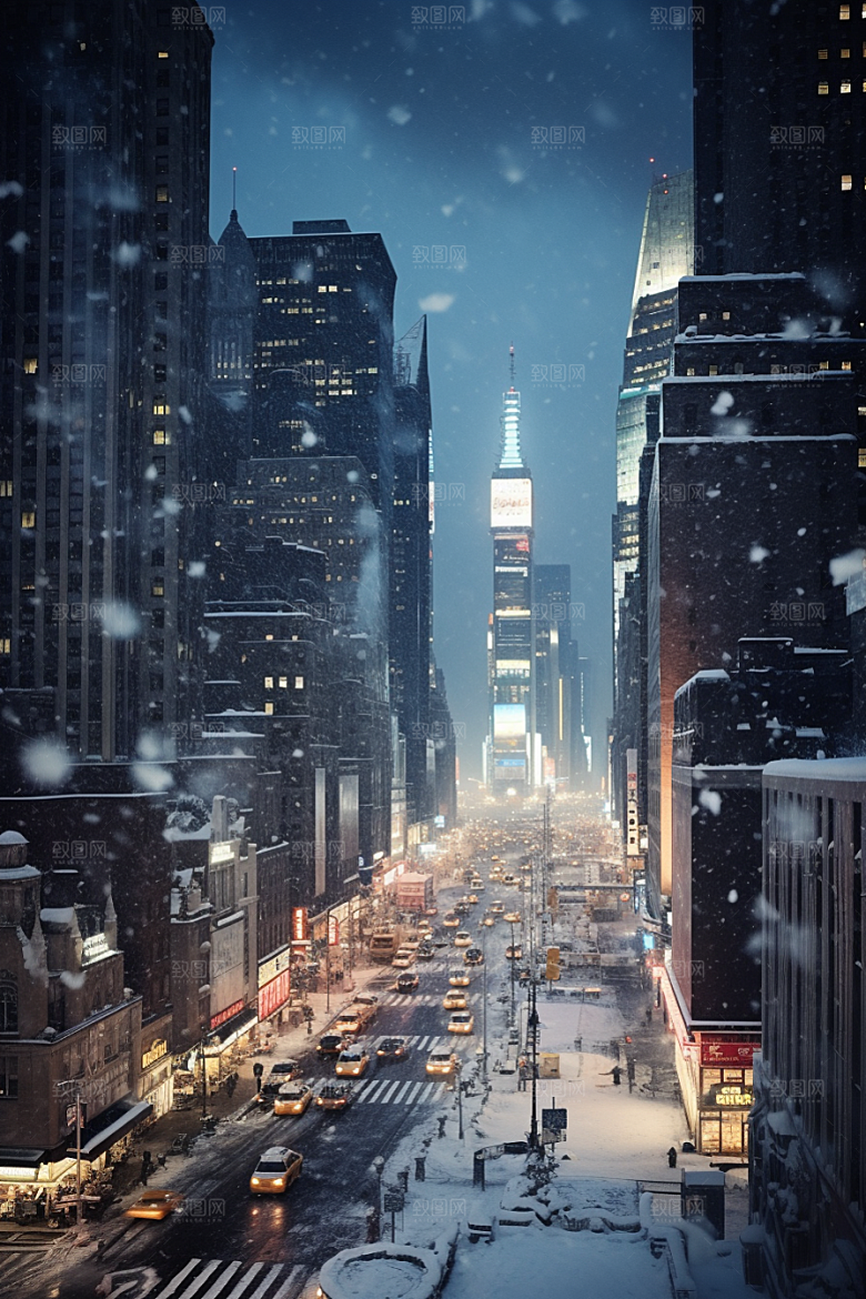 城市雪景高清静谧原画