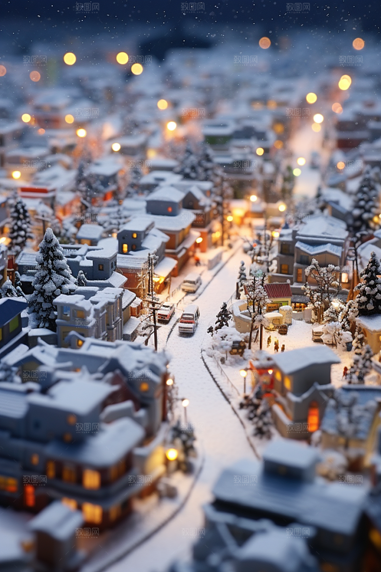 城市雪景建筑安静原画