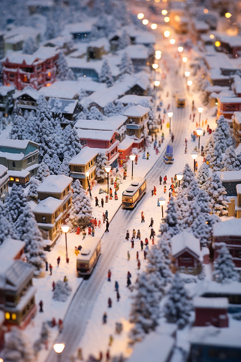 城市雪景城市街道雪夜原画