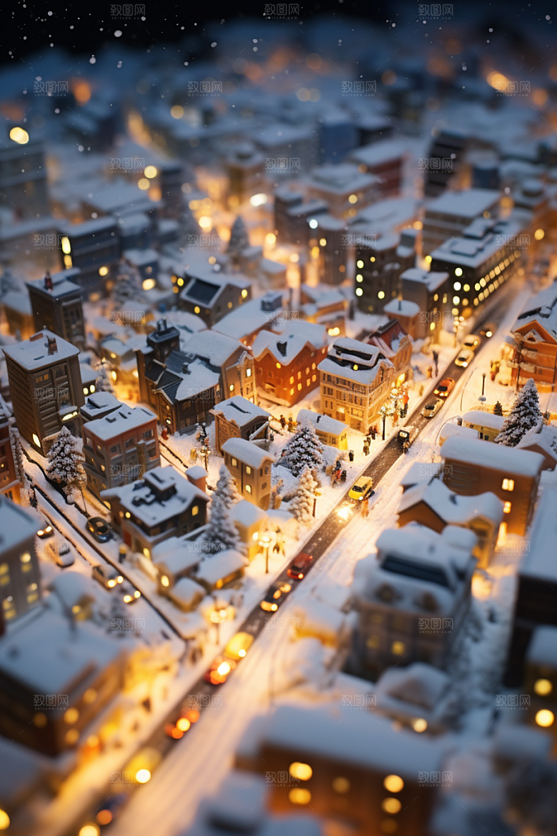 城市雪景安静雪夜原画