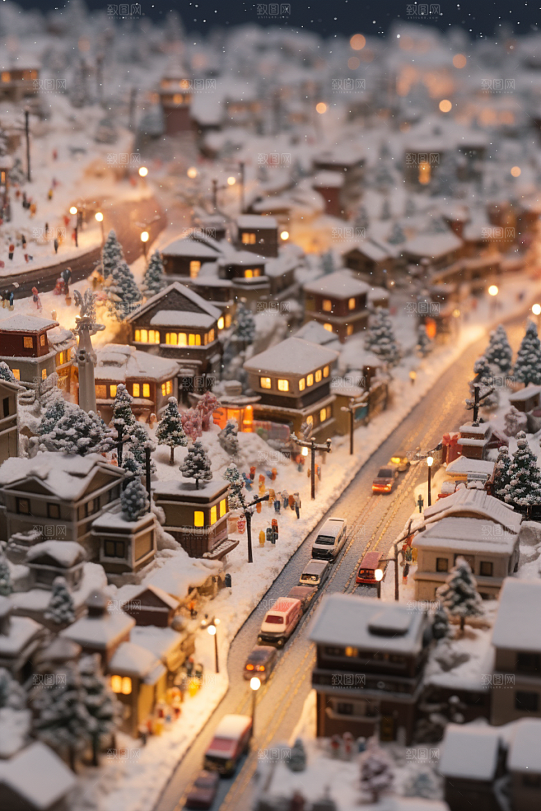 城市雪景建筑静谧原画