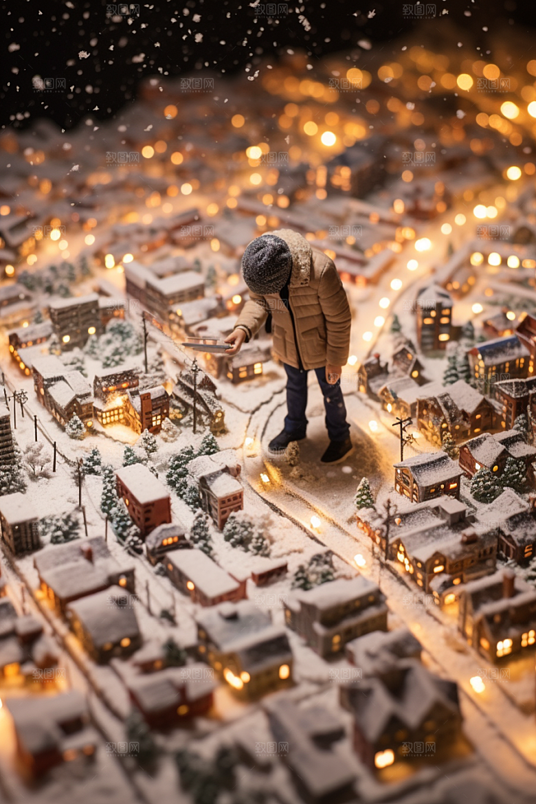 城市雪景雪夜静谧原画