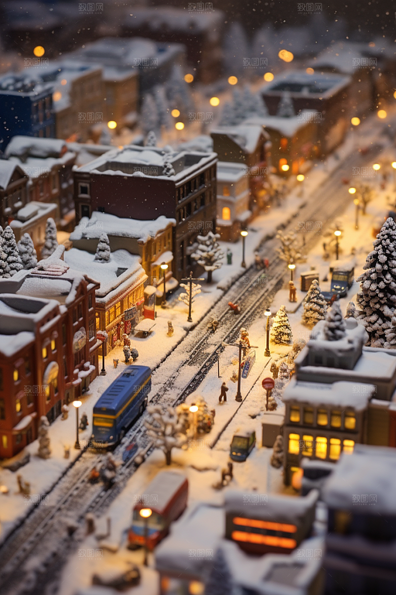 城市雪景静谧建筑原画