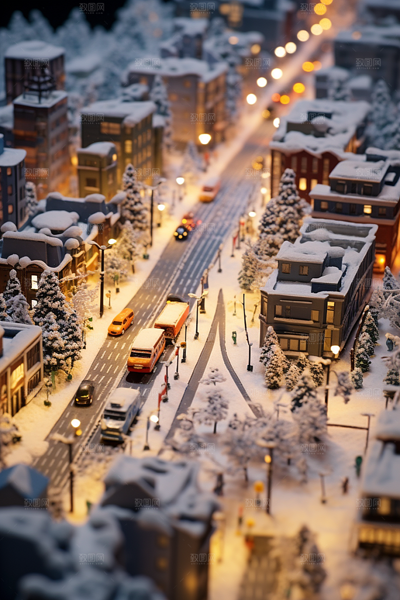 城市雪景静谧雪夜原画