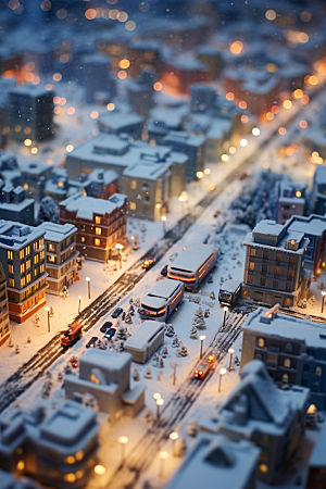 城市雪景雪夜建筑原画