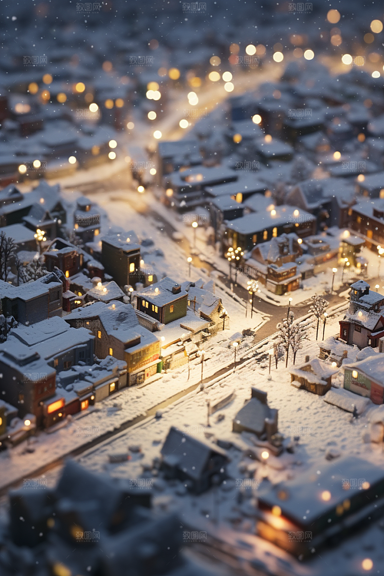 城市雪景城市街道雪夜原画