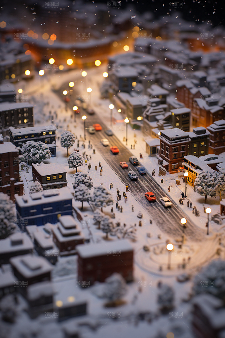 城市雪景城市街道高清原画