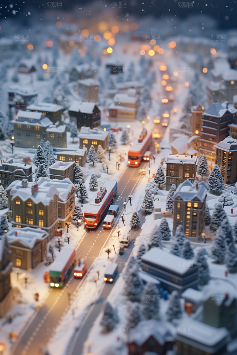 城市雪景安静雪夜原画