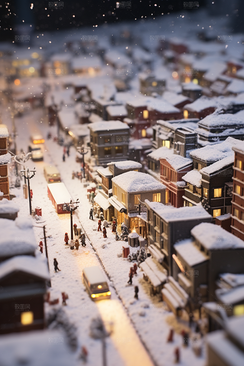 城市雪景建筑城市街道原画