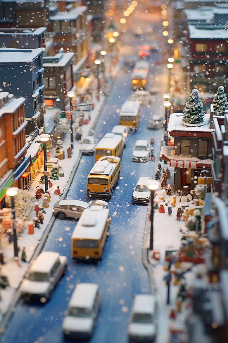 城市雪景静谧城市街道原画