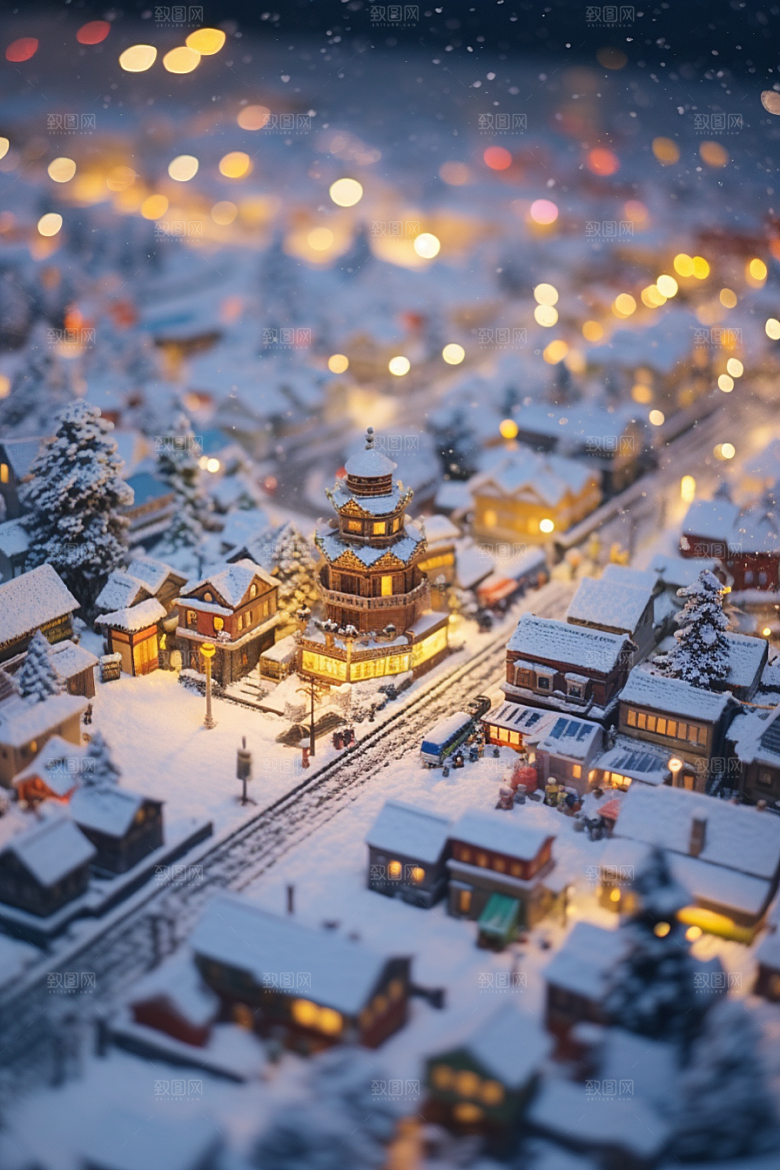 城市雪景下雪的都市城市街道原画