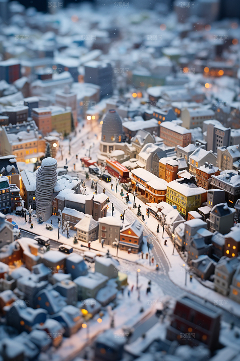 城市雪景静谧下雪的都市原画