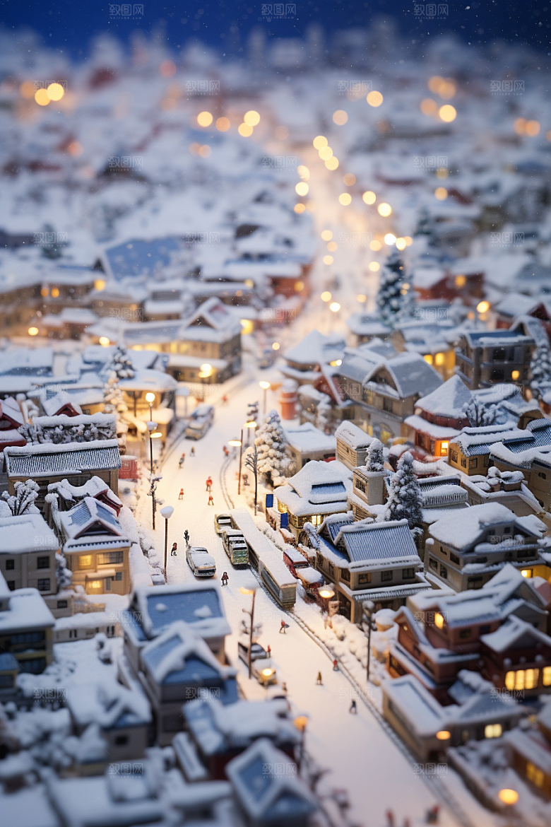 城市雪景下雪的都市静谧原画