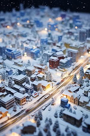 城市雪景建筑雪夜原画